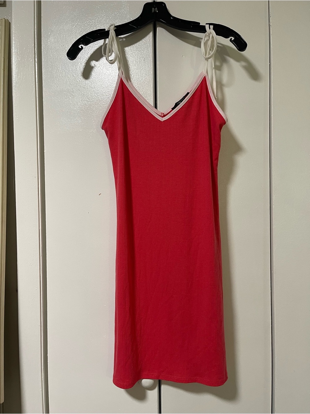 Forever 21 Pink-Red Tie Strap Mini Dress with White Trim